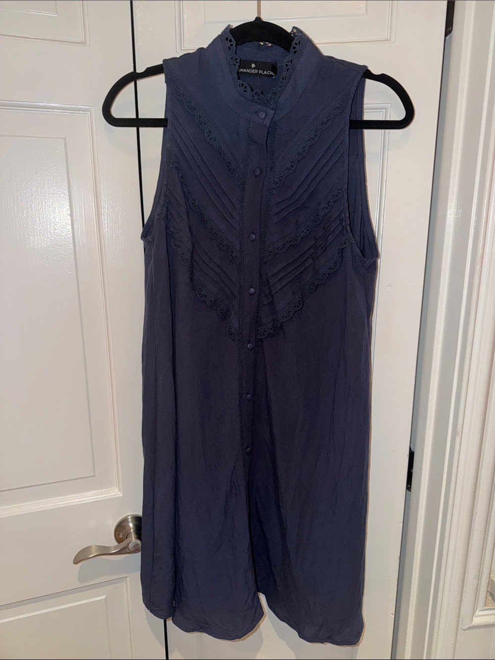 Pomander Place Navy Sleeveless Tunic with Button Front